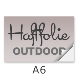Aufkleber DIN A6 outdoor Haftfolie weiß mit Hochglanz-UV-Lack (witterungsbeständig)
