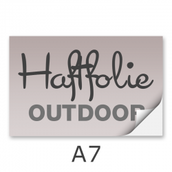 Aufkleber DIN A7 outdoor Haftfolie weiß mit Hochglanz-UV-Lack (witterungsbeständig)