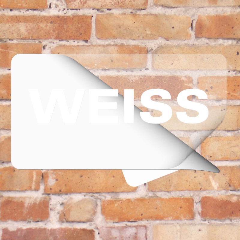 Aufkleber mit weiss auf transparenter Folie abgerundet