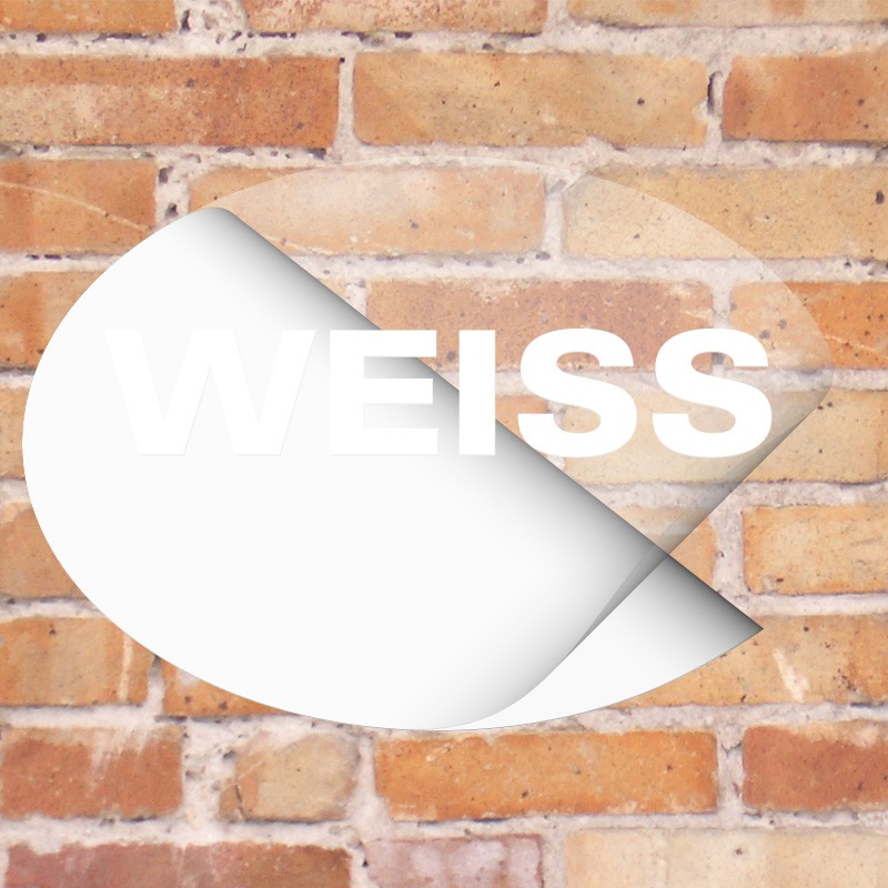 Aufkleber mit weiss auf transparenter Folie oval