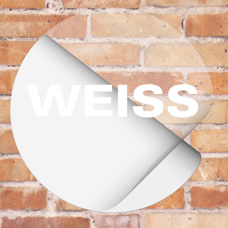 Aufkleber mit weiss auf transparenter Folie rund